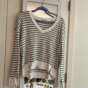 Michael Stars Black and White Striped V-Neck long sleeve pullover